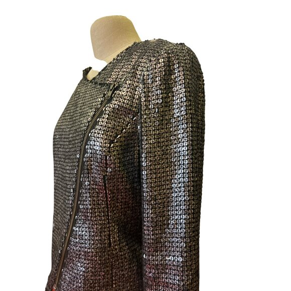 Express Sequin Long Sleeve Jacket Black & Silver Polyester/Spandex M - Picture 1 of 16